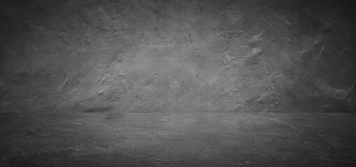 dark black grungy empty room cement concrete floor and wall abstract texture background