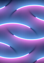 Neon illumination background. Abstract 80s or synthwave styled backdrop with blue and purple lamp on the wallpaper.