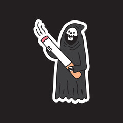 Grim reaper skull and cigarette, illustration for t-shirt, sticker, or apparel merchandise. With doodle, retro, and cartoon style.