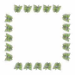 Square frame with cute tropical leaves on white background. Vector image.