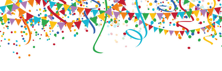 seamless colored confetti, garlands and streamers party background