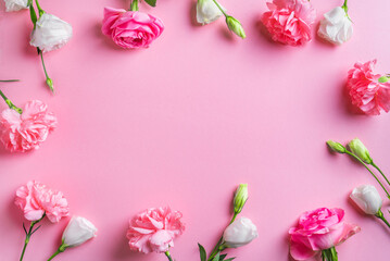 Pink flowers frame background