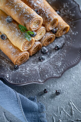 Thin pancakes. Shrovetide holiday on the table. High quality photo