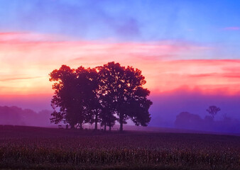 Sunrise Over the Countryside on a Beautiful Color Filled Morning in Autumn 