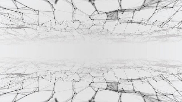 Animated halftone background frame. Texture moving plex lines and dots, black stars. Lightning grid design, energy. Сonnection of chemical elements. Animation technology, medicine, social networks. 4k