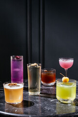 alcoholic cocktails at the bar on the marble table