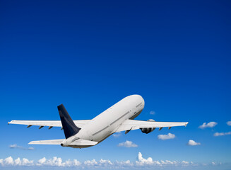 Fototapeta na wymiar An Unbranded Airline Jet over Blue Skies