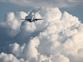 A Jet Airliner flies into the clouds
