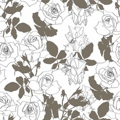 Elegant seamless pattern with hand drawn line Roses flowers. Floral pattern for invitations, greeting cards, scrapbooking, print, gift wrap, manufacturing. 