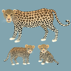 Leopard. Vector illustration. Mother and her babies. - 487403777