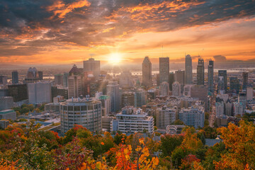 Montreal sunrise with colourful leaves