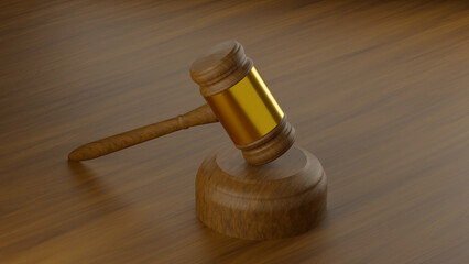 Judge Gavel on Wooden Table, Justice or Legal Concept - 3D Illustration