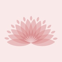 stylized lotus flower in pink tones on a light background, logo concept, flat vector illustration, cover design