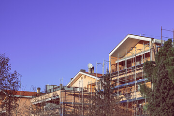 Construction and decoration of the building.Scaffolding and remodeling old building