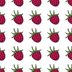 raspberries seamless pattern. Vector illustration