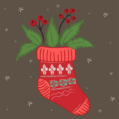 Christmas sock for gifts. Vector illustration