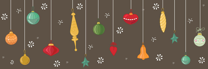 Decorations for the Christmas tree. Poster. Vector illustration