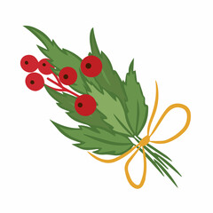 A branch of mistletoe tied with a ribbon. Isolated illustration. Vector