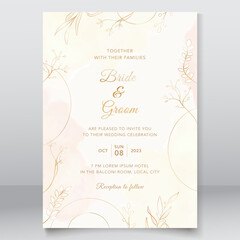 Wedding invitation template with golden nature