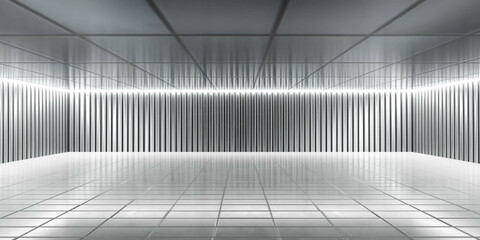 industrial metal wall shed hall interior 3d render illustration