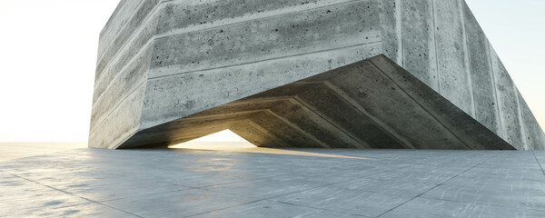 abstract futuristic concrete building exterior with day light 3d render illustration