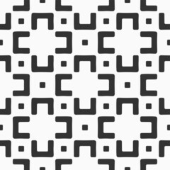 Abstract seamless vector cross tiles pattern. Geometric cross shapes ornament. Repeating tiles, filled shapes, squares . Black and white vector background.