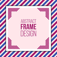 Square frame with purple and blue diagonal stripes. Vector geometrical background. Can be used for cards, greetings, invitations, gift cards, flyers and brochures.