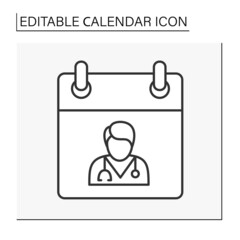  Reminder line icon. Planned doctor visiting. Health examination. Specialist. Calendar concept. Isolated vector illustration. Editable stroke