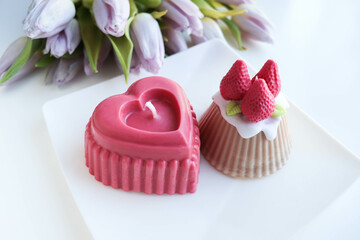 gift concept. set of handmade candles made from natural soy wax