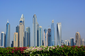 Fototapeta premium Dubai, UAE - View at skyscrapers from man-made, artificial Palm Jumeirah Island