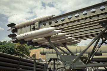 Multiple rocket launcher system from the Second World War. Soviet artillery. Artillery system of the USSR