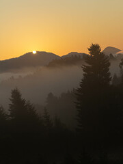 Sunrise in the Bieszczady Mountains (Werlas) against the backdrop of the mountains