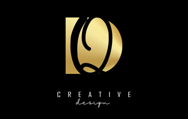 Fototapeta premium Golden letters DQ logo with a minimalist design and negative space. Letters D and Q with geometric and handwritten typography.