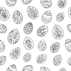 Seamless vector pattern of Easter eggs. Holiday background for greeting card, website, printing on fabric, gift wrap, postcard and wallpapers. Easter background.
