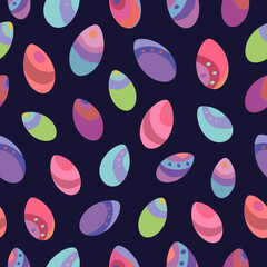 Seamless vector pattern of Easter eggs. Holiday background for greeting card, website, printing on fabric, gift wrap, postcard and wallpapers. Easter background.