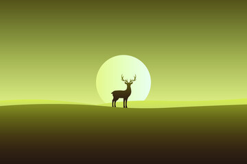 Background Landscape flat design with deer Premium Vector