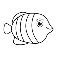 Cute tropical fish - a picture for coloring. Vector linear fish - animal design element. Aquarium fish - pet. Outline. hand drawing