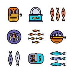 Sardine icons set flat vector