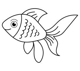 Cute tropical fish - a picture for coloring. Vector linear fish - animal design element. Aquarium fish - pet. Outline. hand drawing