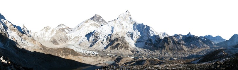 Evening view of mount Everest isolated on white sky - obrazy, fototapety, plakaty