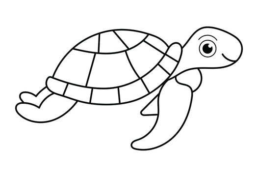 Sea turtle - kid coloring page. Swimming sea turtle - vector line drawing for coloring. An element for a coloring book about the ocean. Outline.