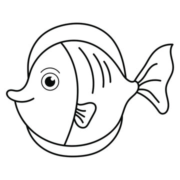 Cute tropical fish - a picture for coloring. Vector linear fish - animal design element. Aquarium fish - pet. Outline. hand drawing