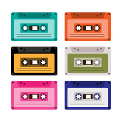 Set of retro cassettes. Audio tapes in 1980s style.