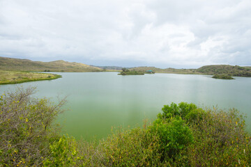 Fototapeta na wymiar beautiful landscape with african lake in tarangire national park in tanzania