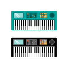 Electronic keyboard. Musical instrument. Retro synthesizer.