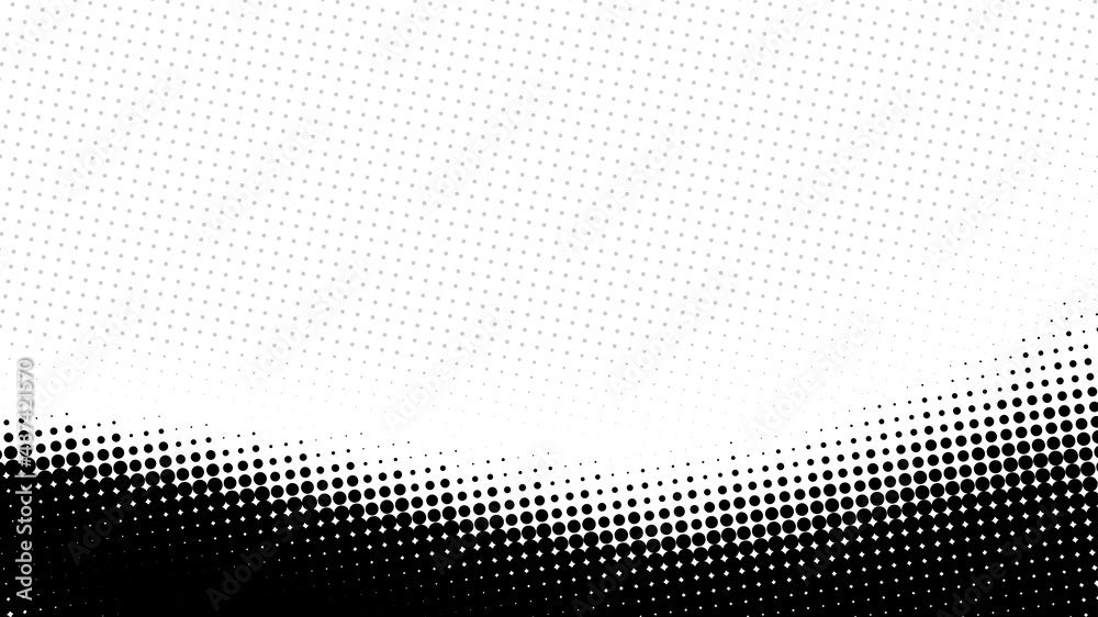 Poster black and white halftone background with simple wave