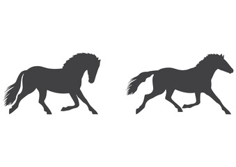 Running horse silhouettes, icon set. Vector illustration isolated on white background.