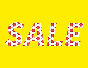 Tag SALE from letters with floral pattern on a yellow background. End of season sale poster template for promotion, for banner. Spring sale.