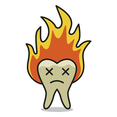 A burning tooth in outline. Tooth on fire is a symbol of severe toothache.