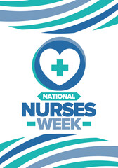 Obraz premium National Nurses Week. Medical and health care concept. Fighters against viruses and diseases. Thank you nurses. In honour of the nurses and doctors. Celebrated annual in United States. Vector poster